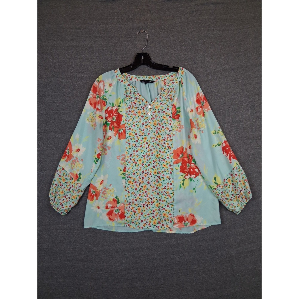 Zac Rachel Womens Shirt L Floral Lightweight Botanical Coastal Boho Chic Capsule